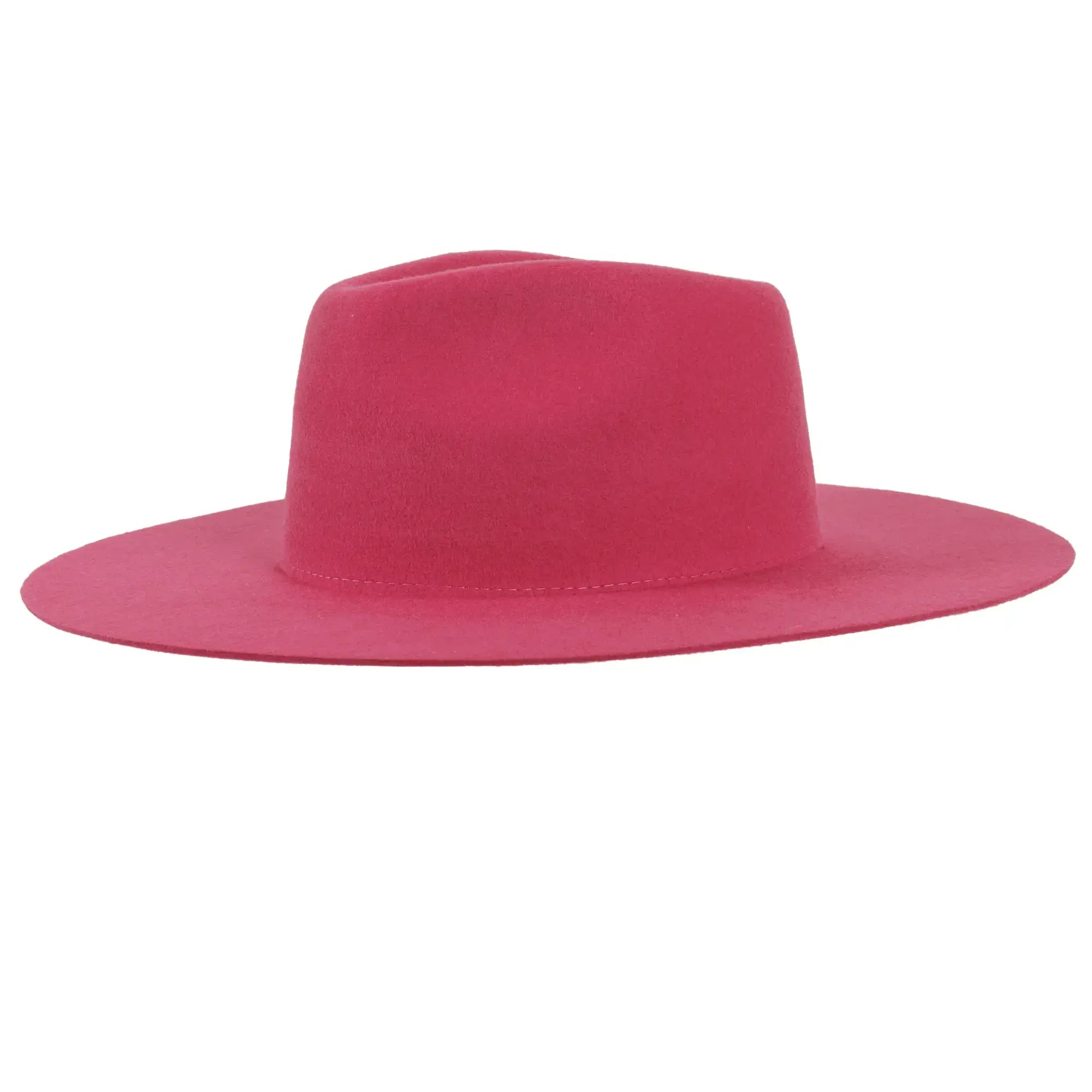100% Wool Felt Flat Brim Fedora Hat - Style Rancher: Black / MD