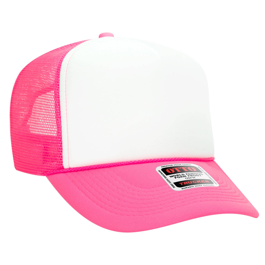 Otto 5-Panel High Crown Foam Trucker Hats, Mesh Back Cap - 39-165: N.Pnk/Wht/N.Pnk