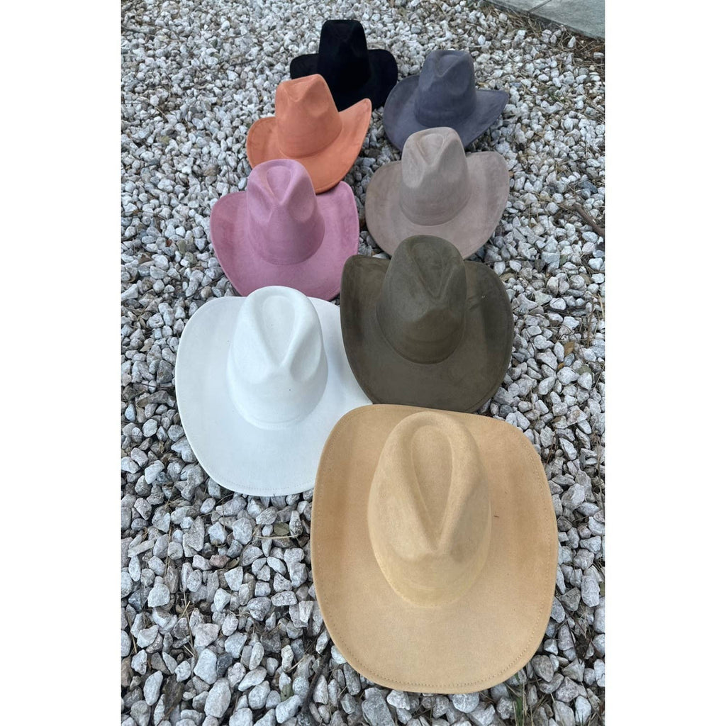 Vegan Suede Cowboy Hat: CARAMEL / ONE SIZE