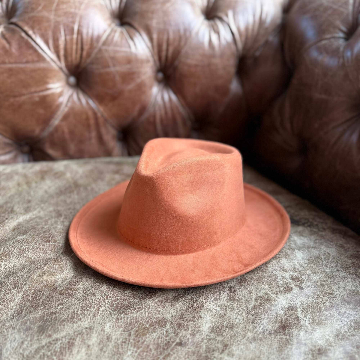 Stiff Short Brim Rancher in Suede Hat: Caramel