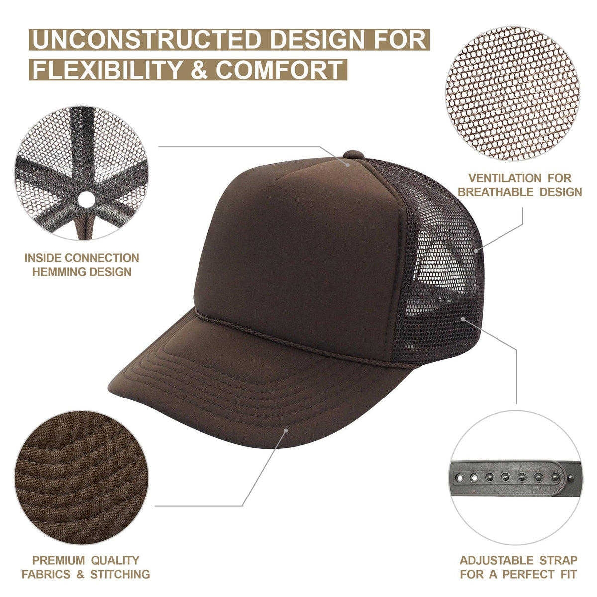 Nissun Classic Trucker Baseball Hats Caps Foam Mesh Blank Solid Two Tone Snapback: Maroon/White