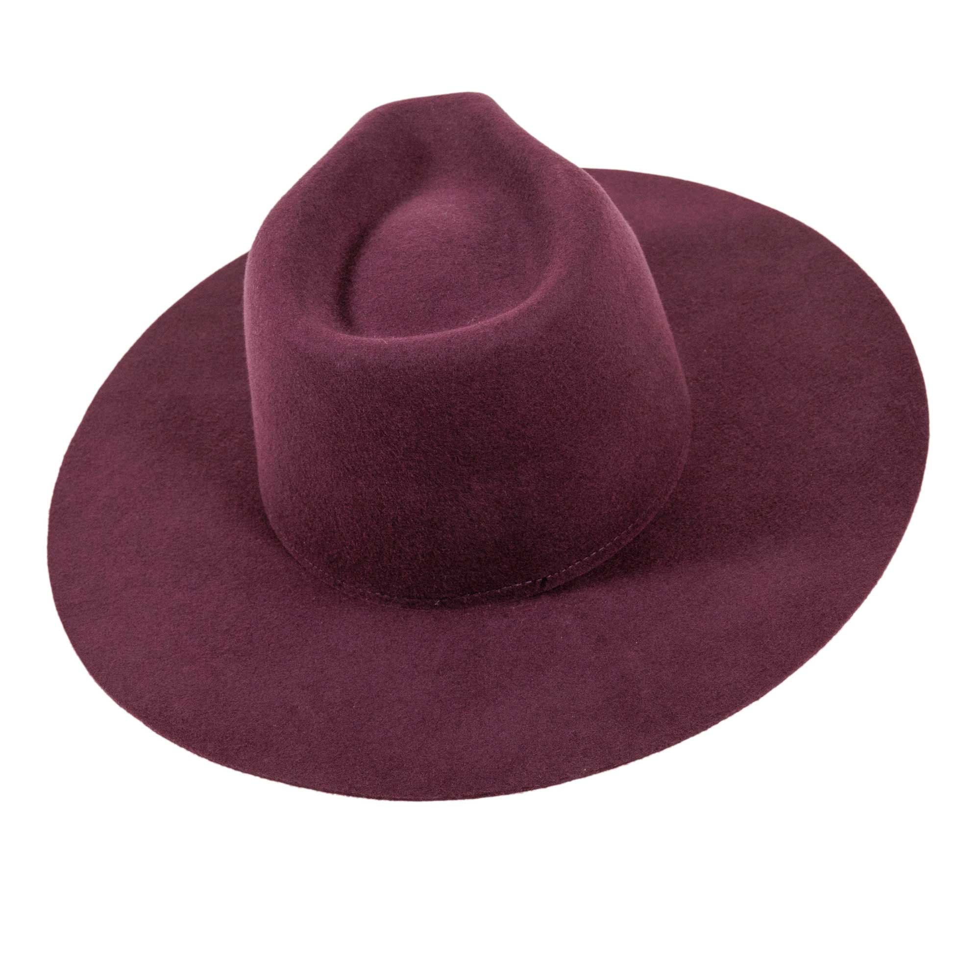 100% Wool Felt Flat Brim Fedora Hat - Style Rancher: Black / MD