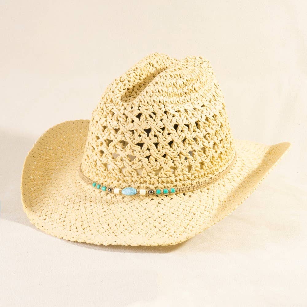 Braided Beads Straw Cowboy Hat: IV